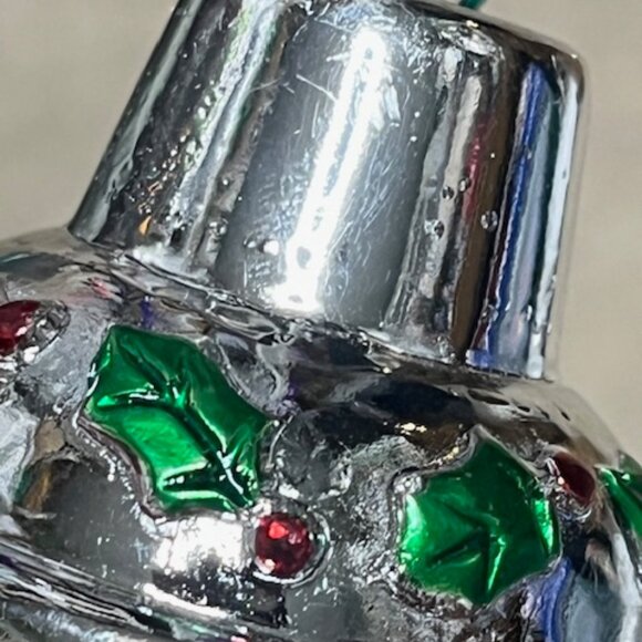 VTG Silver Cocktail Shaker Holly Berries Christmas Holiday Tree Ornament 4"x2" - Picture 7 of 9